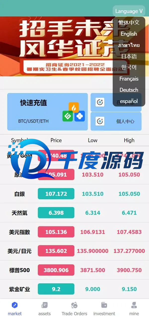 全新优化版八国语言微盘系统/外汇微交易系统/投资理财源码